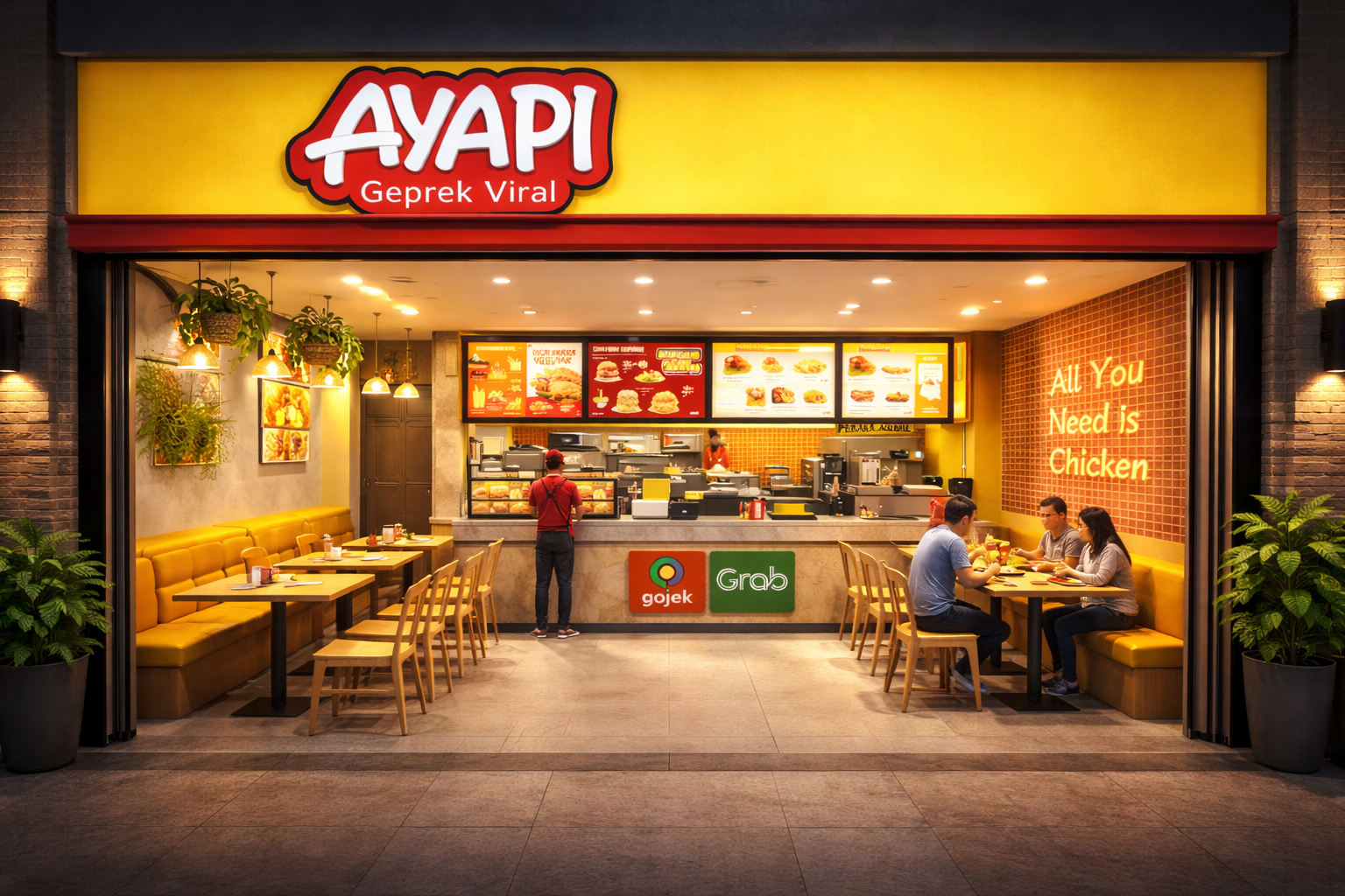 Ayapi Geprek Viral restaurant evening scene